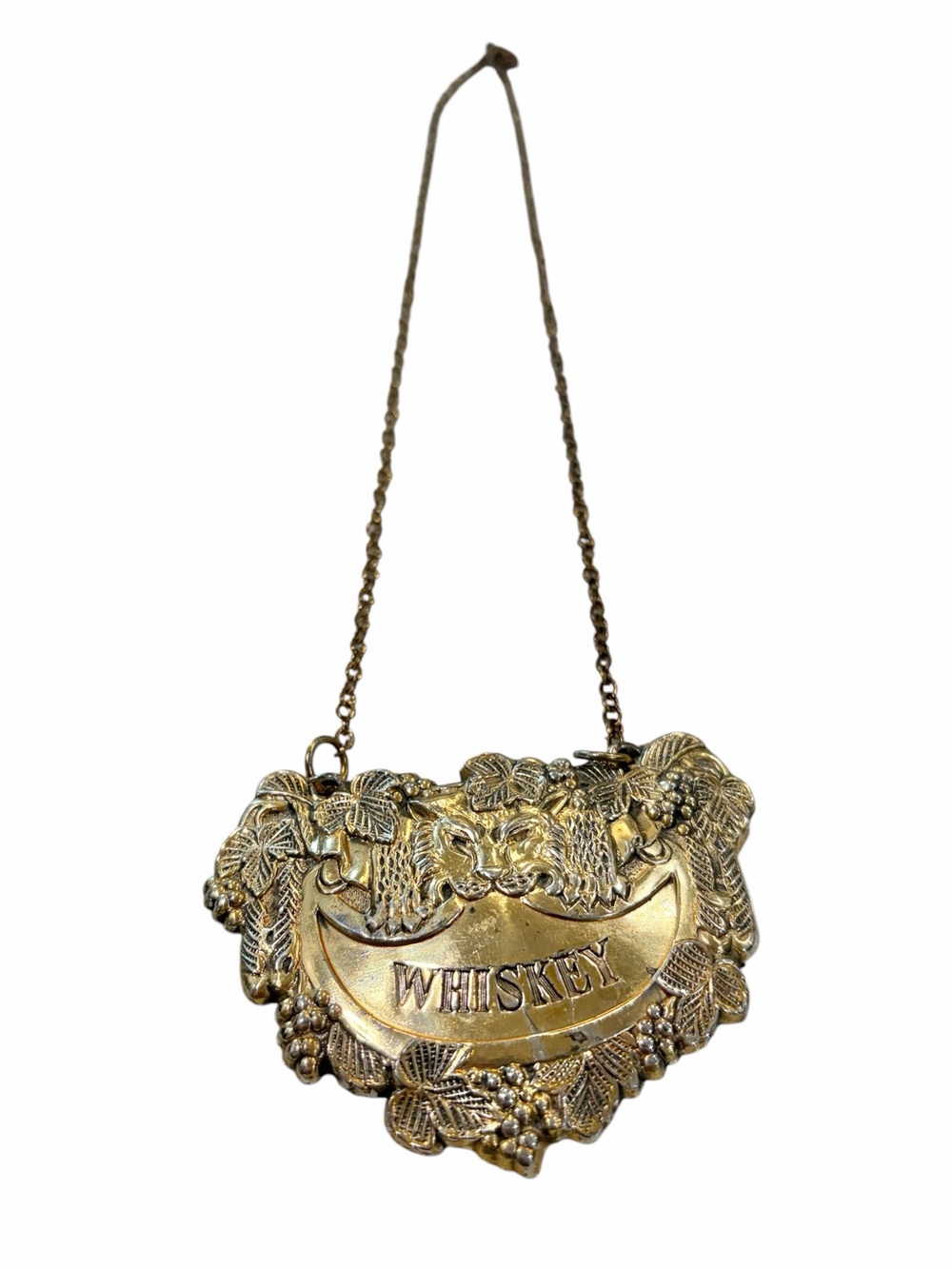 WHISKEY" Decanter Tag Silver Plated  Statement Necklace